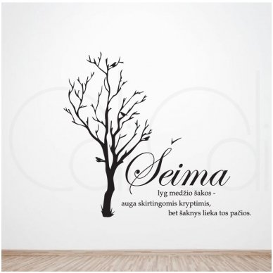 Lipdukas ant sienos „Šeima – tai medis“ su paukščiais 1 Lipdukas ant sienos „Šeima – tai medis“ su paukščiais 1