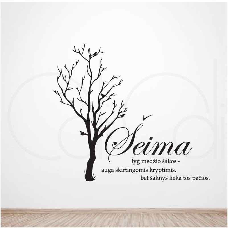 Lipdukas ant sienos „Šeima – tai medis“ su paukščiais 1 Lipdukas ant sienos „Šeima – tai medis“ su paukščiais 1