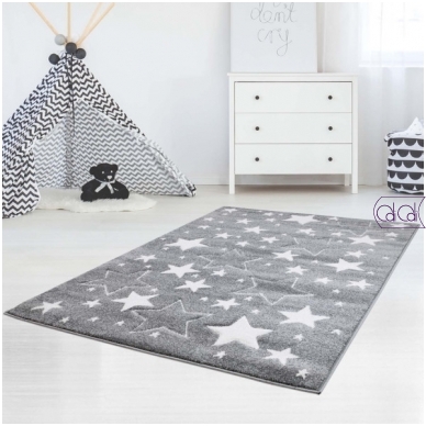 Stačiakampis kilimas vaikų kambariui „Pilkos žvaigždutės“